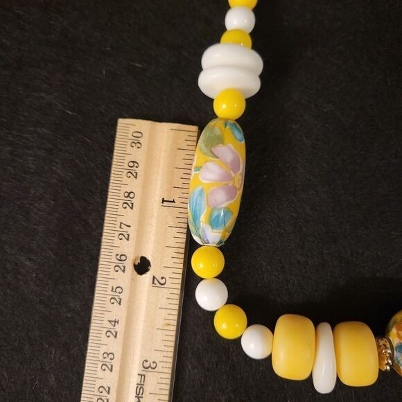 80s WD Beaded Necklace Statement Piece Yellow Colorful Spring - Picture 7 of 7